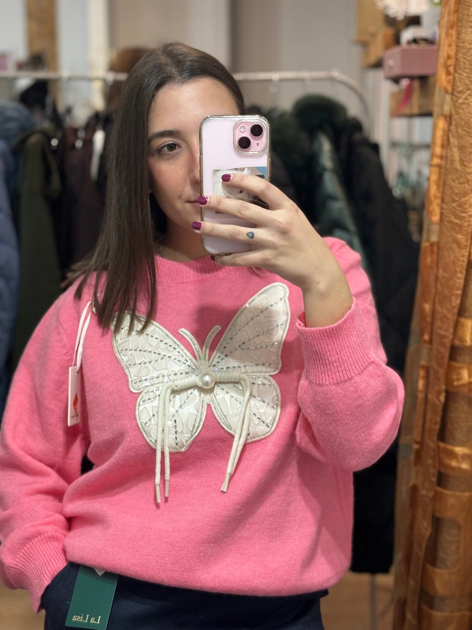 Camisola borboleta rosa